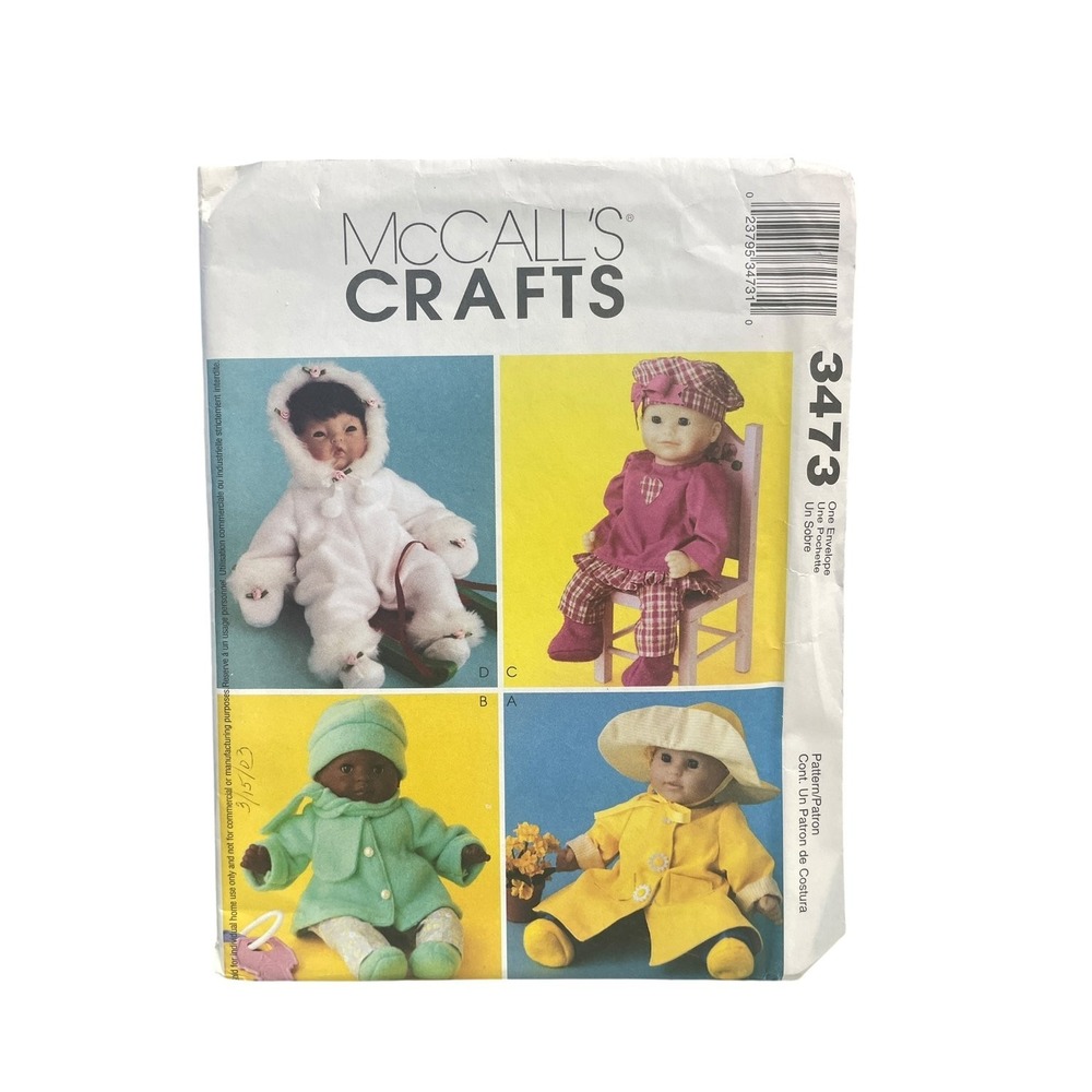McCall's Crafts 3473 Baby Doll‎ Clothes 10" 12" 14" 16" Dolls Modern Outfits